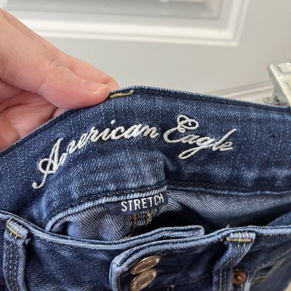 AMERICAN EAGLE Dark Wash Blue Skinny Slim Stretch Artist Crop Denim Jeans Size 2 - Picture 7 of 9